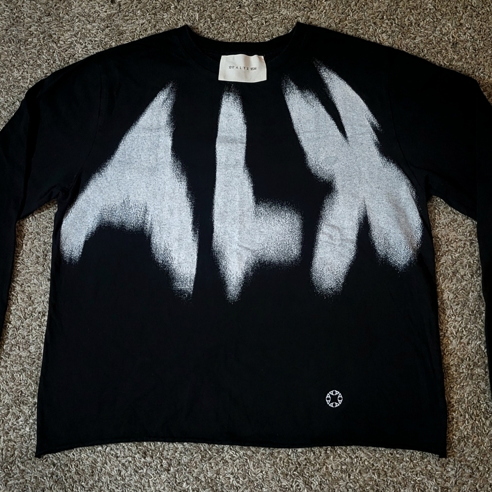 Mens AXL 1017 ALYX 9SM Black Long Sleeve Shirt Techwear Blurry Logo Graphic Sz M